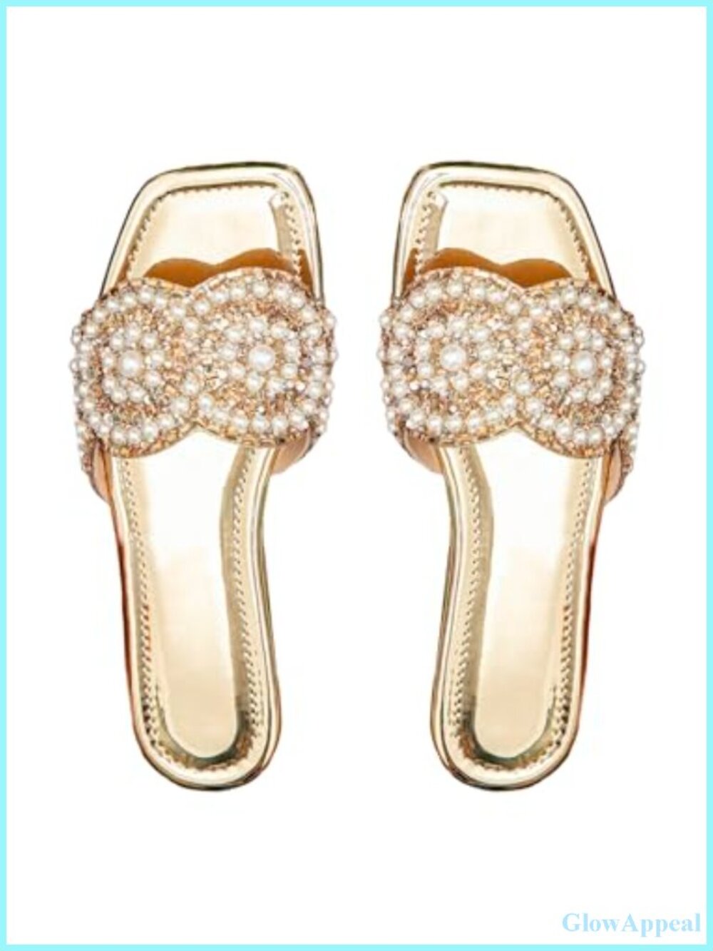 Faux Leather Slide Sandals Rhinestone Single Strap Square Toe